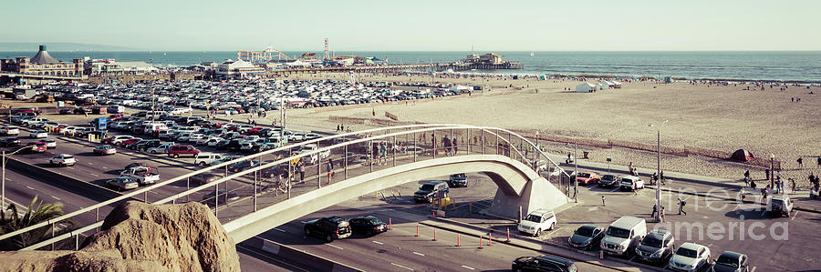 Santa Monica Photograph - Santa Monica Pedestrian Bridge and Pier Panorama Photo by Paul Velgos