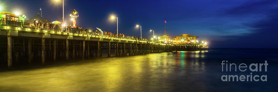 Santa Monica Photograph - Santa Monica Pier at Night Panoramic Photo by Paul Velgos