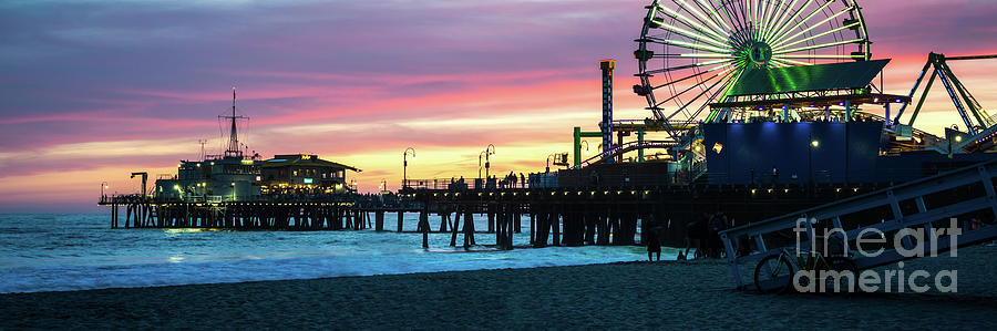 Santa Monica Photograph - Santa Monica Pier at Sunset Panoramic Photo by Paul Velgos