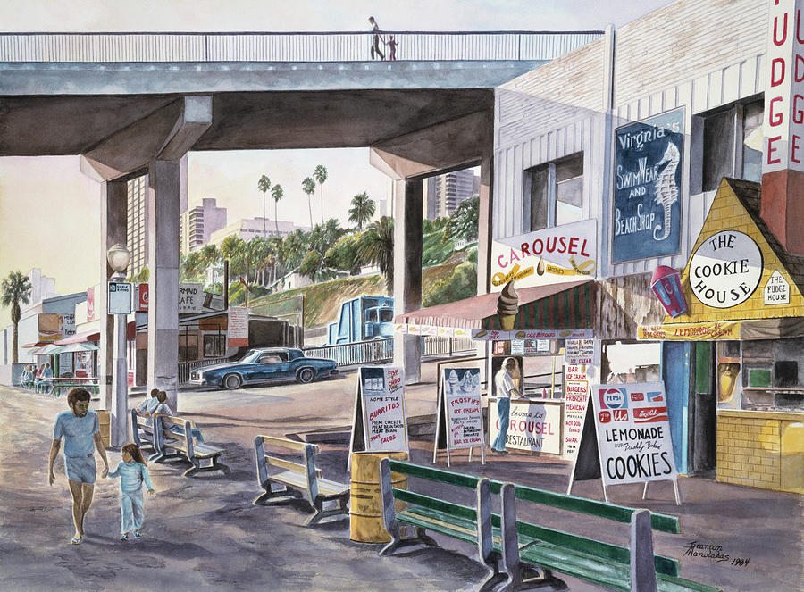 Santa Monica Painting - Santa Monica:  Prominade At Sunset by Stanton Manolakas