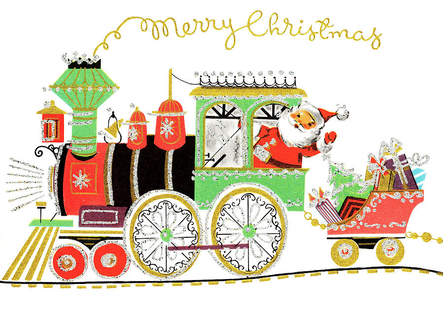 Christmas Drawing - Santa on a train by CSA Images