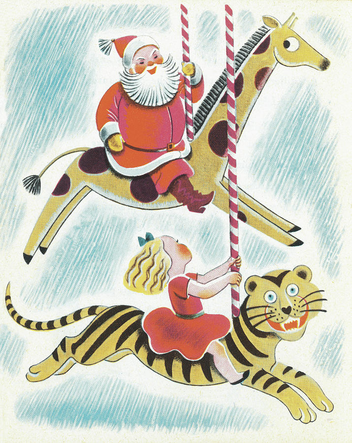 Christmas Drawing - Santa on Carousel by CSA Images