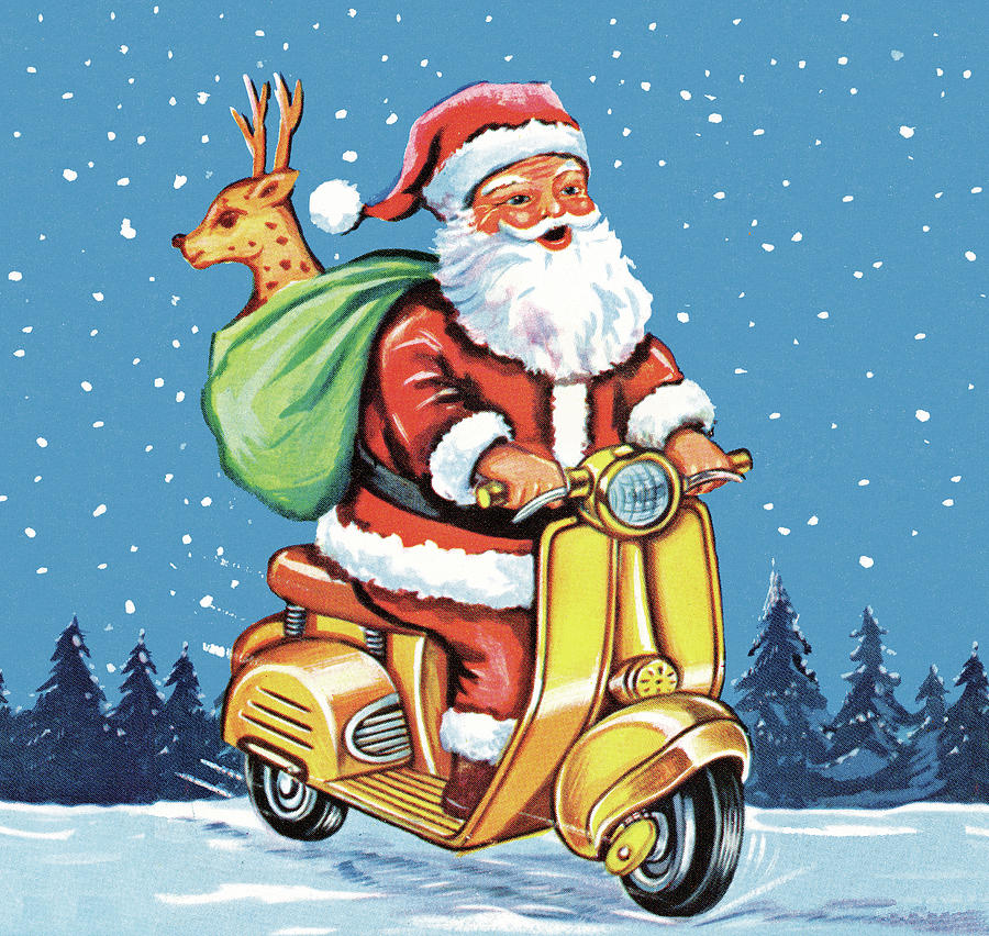 Christmas Drawing - Santa on Scooter by CSA Images