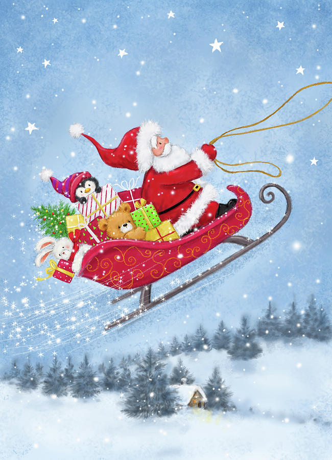 santa claus on sleigh drawing