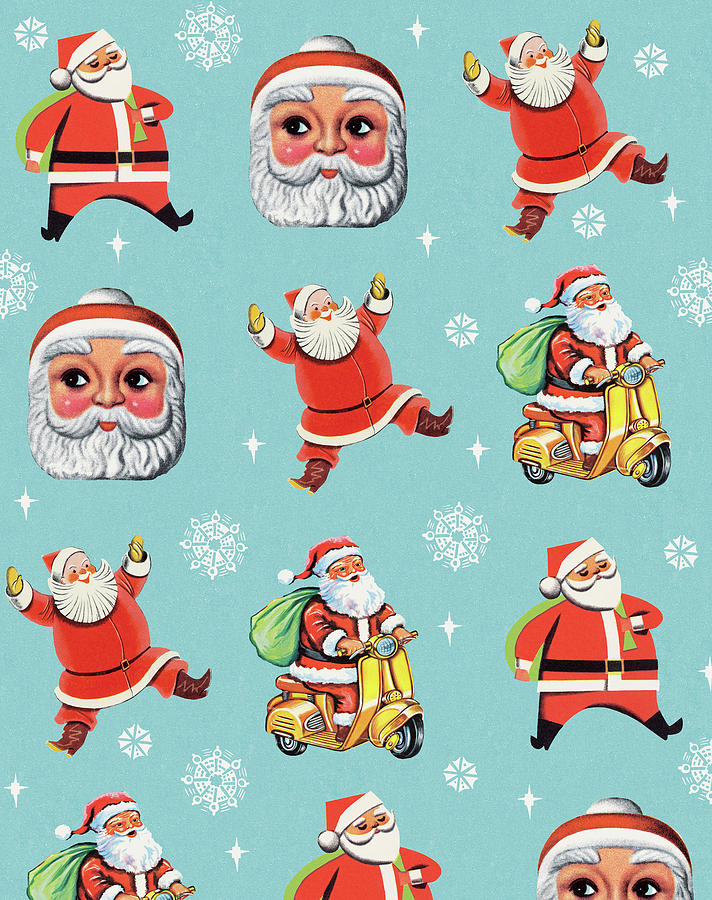 Christmas Drawing - Santa Pattern With Snowflakes by CSA Images