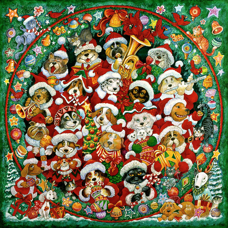 Holiday Painting - Santa Paws Christmas by Bill Bell