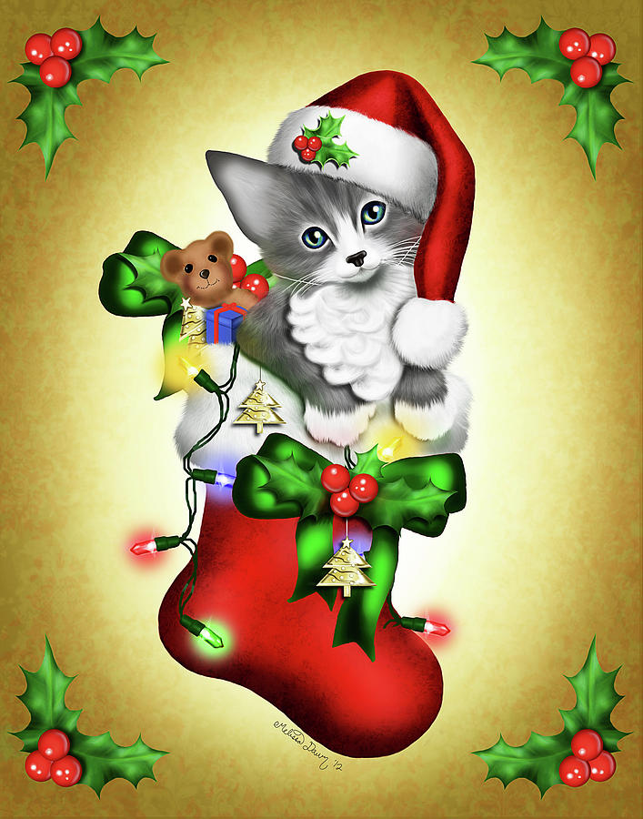 Kitten Digital Art - Santa Paws by Melissa Dawn