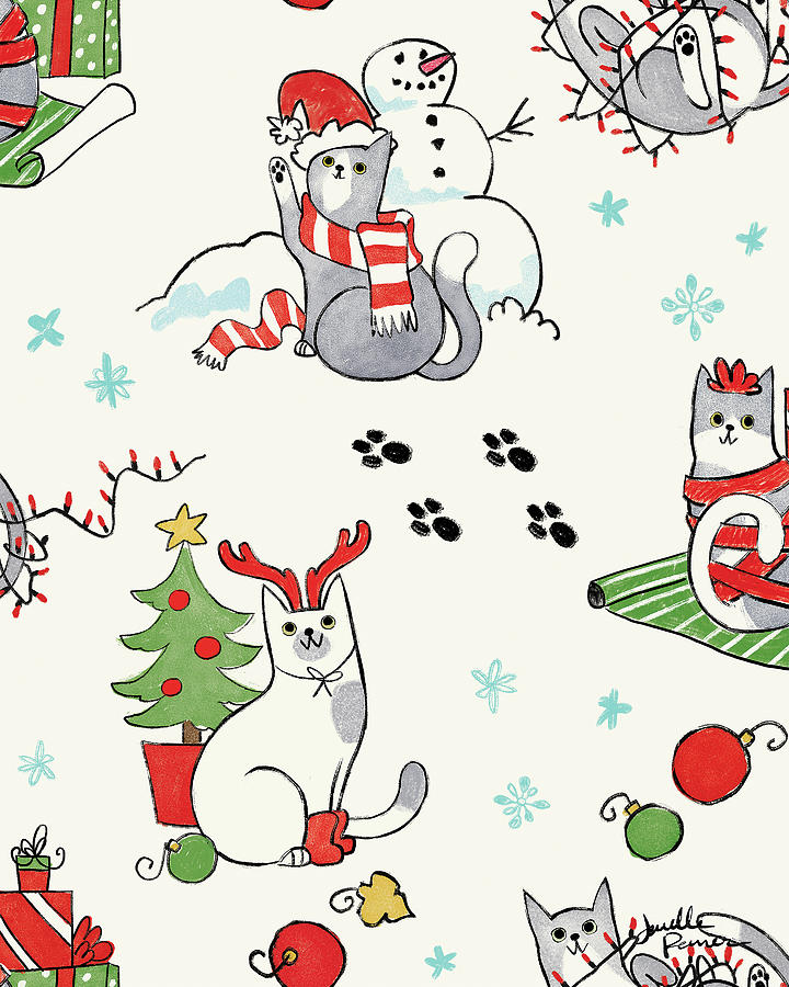 Cat Painting - Santa Paws Step 01a by Janelle Penner