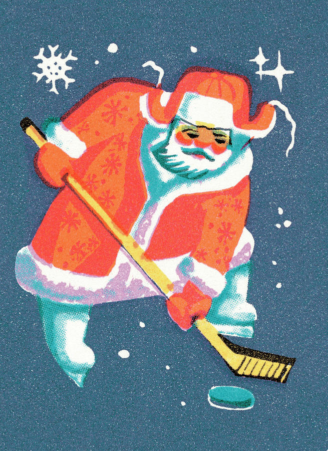 Christmas Drawing - Santa playing hockey by CSA Images