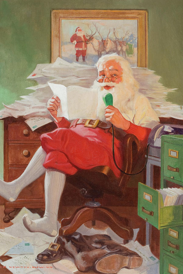 Santa Reading Christmas Letters Painting by John Newton Howitt
