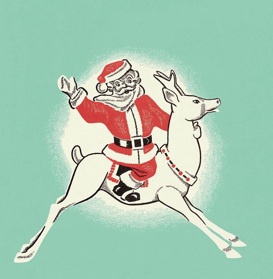 Christmas Drawing - Santa Reindeer by CSA Images