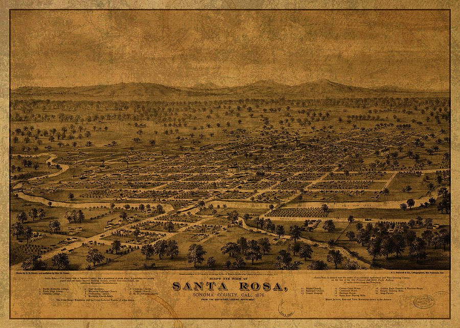 Santa Rosa California Vintage City Street Map Mixed Media By Design Turnpike Fine Art America