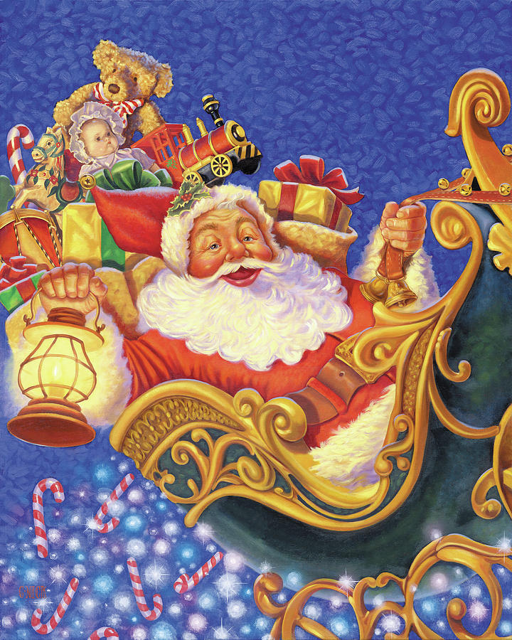 Holiday Painting - Santa Sleigh Sparkles by Christopher Nick