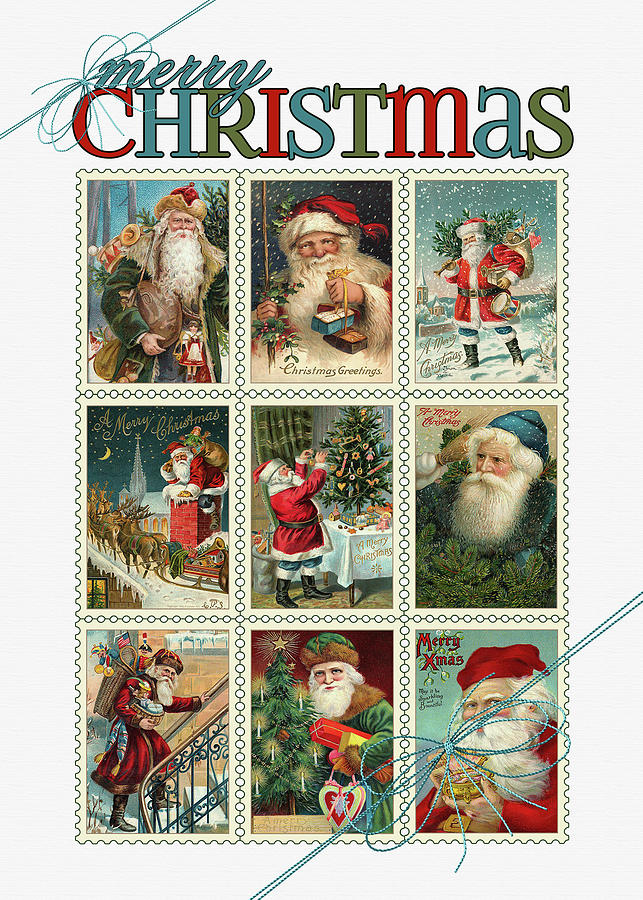 Santa Theme in Vintage Christmas Stamps Digital Art by Doreen Erhardt