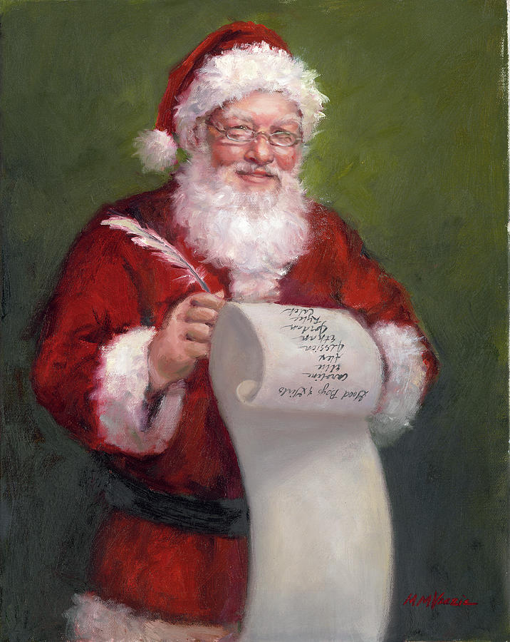 Seasonal Painting - Santa With A Scroll And Quill by Mary Miller Veazie Seasonal Painting - Santa With A Scroll And Quill by Mary Miller Veazie