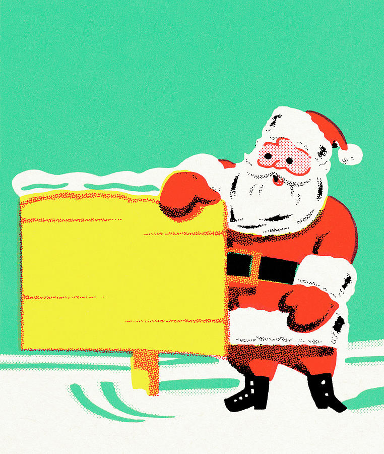 Christmas Drawing - Santa with a sign by CSA Images