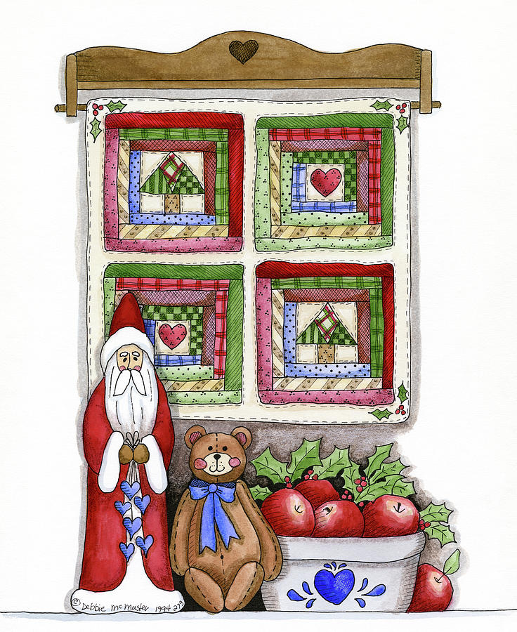 Santa With Bear & Quilt Painting by Debbie Mcmaster