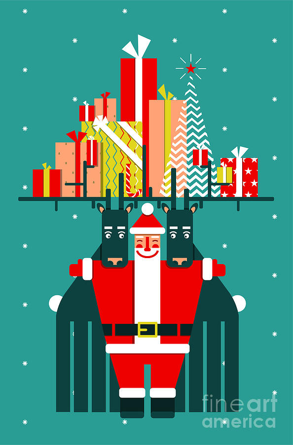 Winter Digital Art - Santa With Deers Gifts And Presents by Popmarleo Winter Digital Art - Santa With Deers Gifts And Presents by Popmarleo