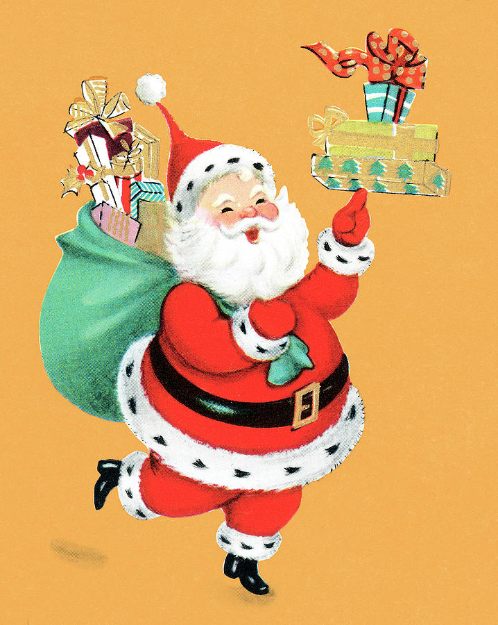 Christmas Drawing - Santa with gifts by CSA Images