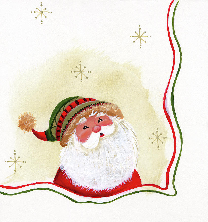 Santa With Golden Snowflakes Painting by Beverly Johnston