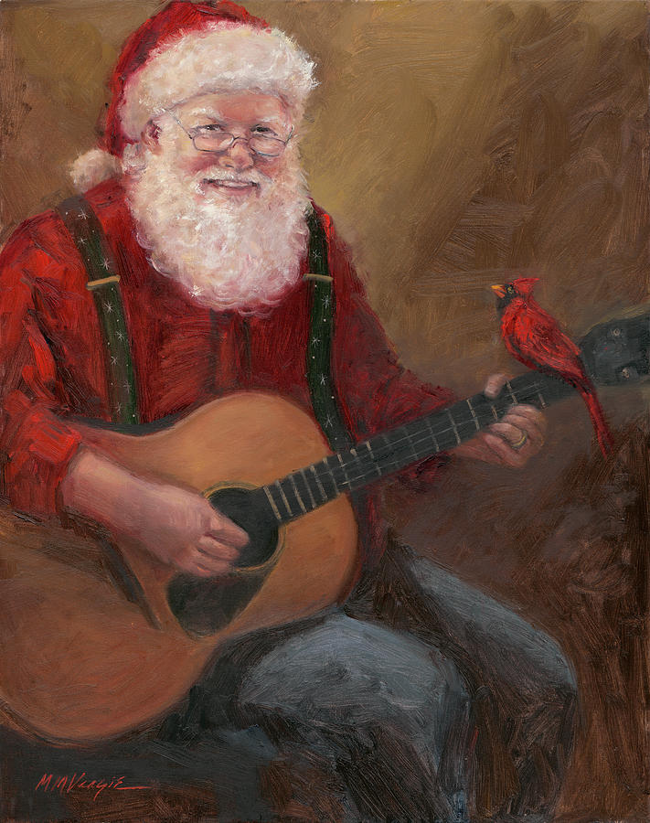 Santa Claus Painting - Santa With Guitar by Mary Miller Veazie