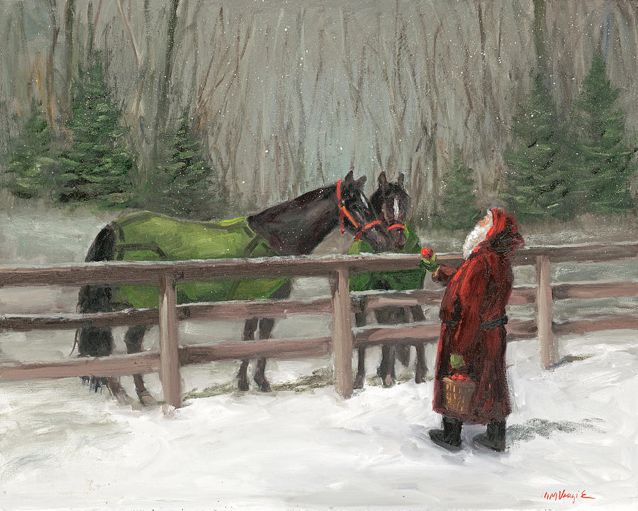Christmas Painting - Santa With Horses by Mary Miller Veazie