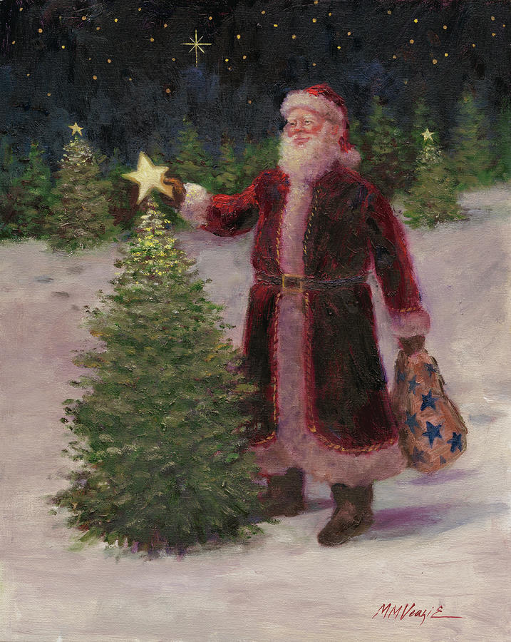 Christmas Painting - Santa With Stars by Mary Miller Veazie