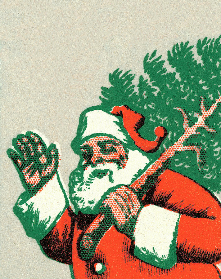 Christmas Drawing - Santa with tree by CSA Images