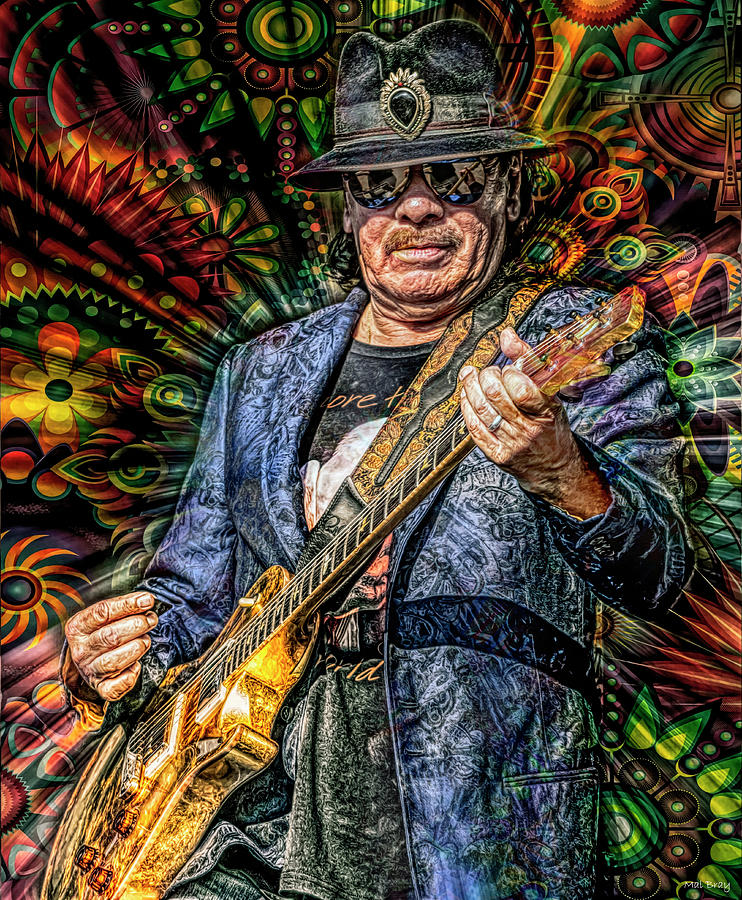 Santana Guitar Player Mixed Media by Mal Bray