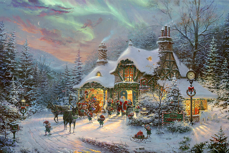 Santas Night Before Xmas Painting by Thomas Kinkade Studios - Fine Art ...