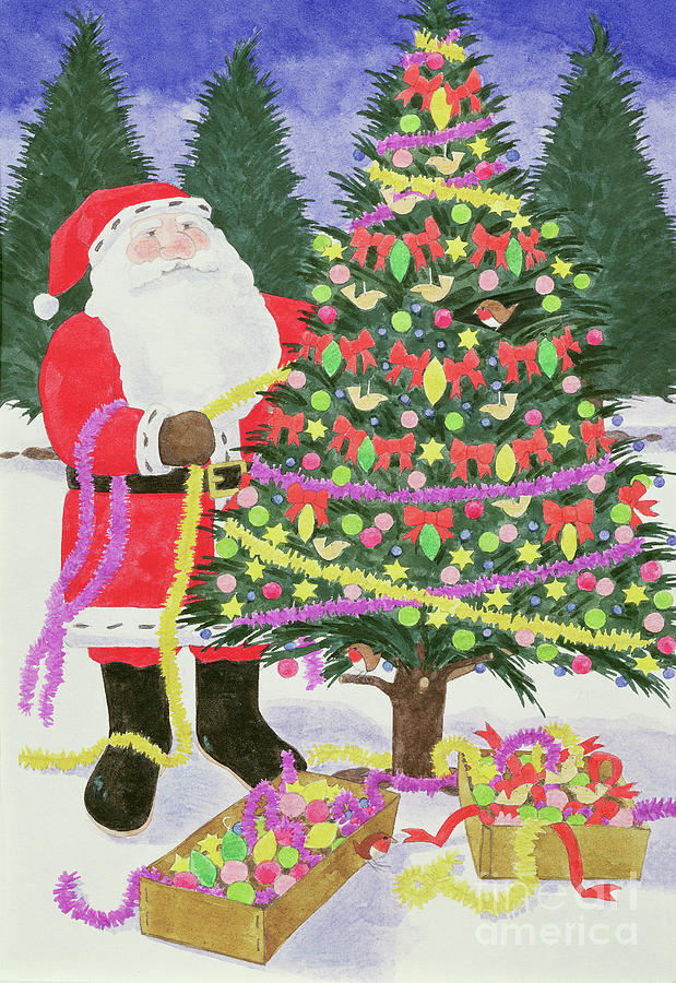 Santas Trees Painting by Linda Benton