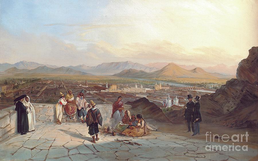 Mountain Painting - Santiago De Chile From The Hill Of Santa Lucia Looking To The West, 1841 by Johann Moritz Rugendas