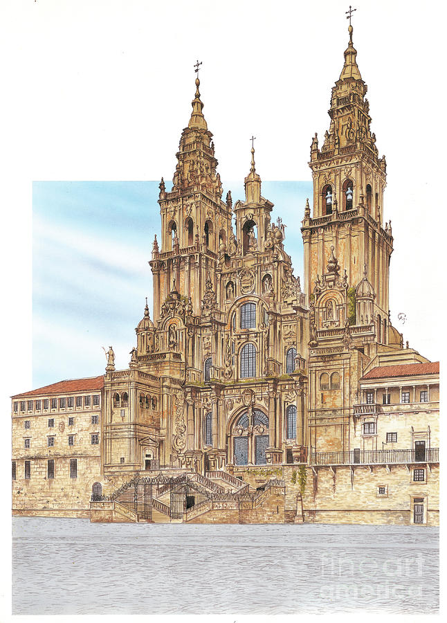 Santiago De Compostela Western Facade Spain Painting by Fernando Aznar Cenamor