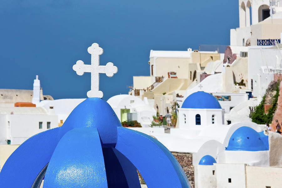 Santorini Churches And White Cross Photograph by Arturbo