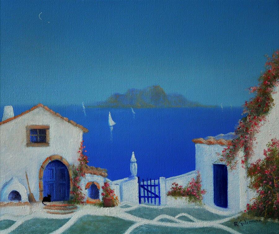 Greek Blue Painting - Santorini Greek Blue by Ray Gilronan Greek Blue Painting - Santorini Greek Blue by Ray Gilronan