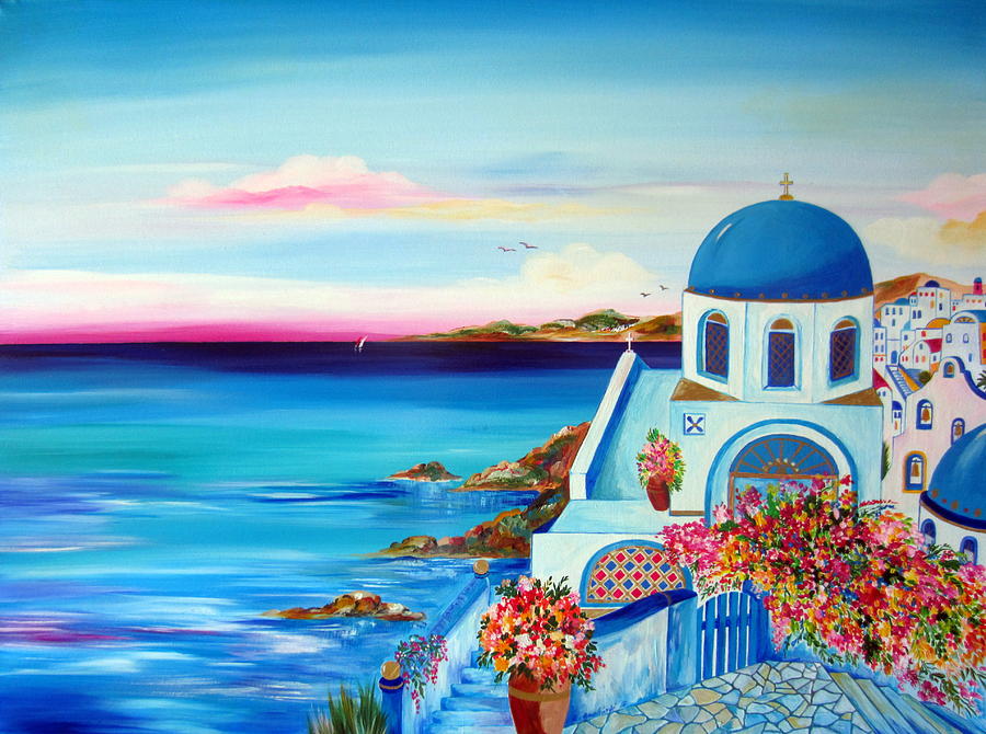 Santorini Island Church Painting by Roberto Gagliardi