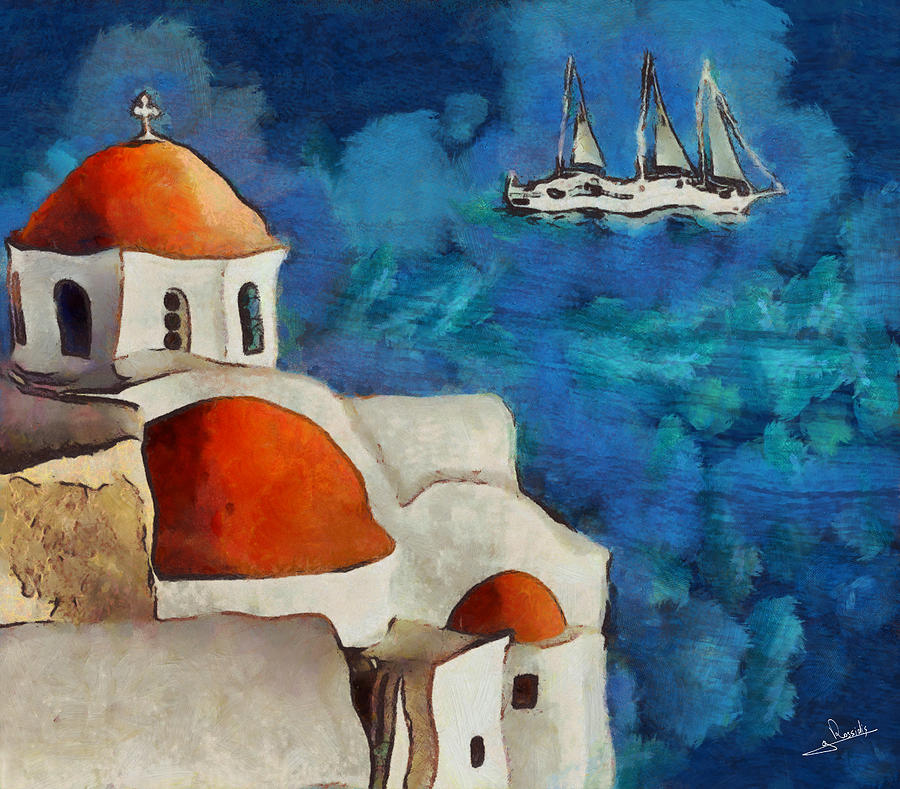 Santorini sailing Painting by George Rossidis