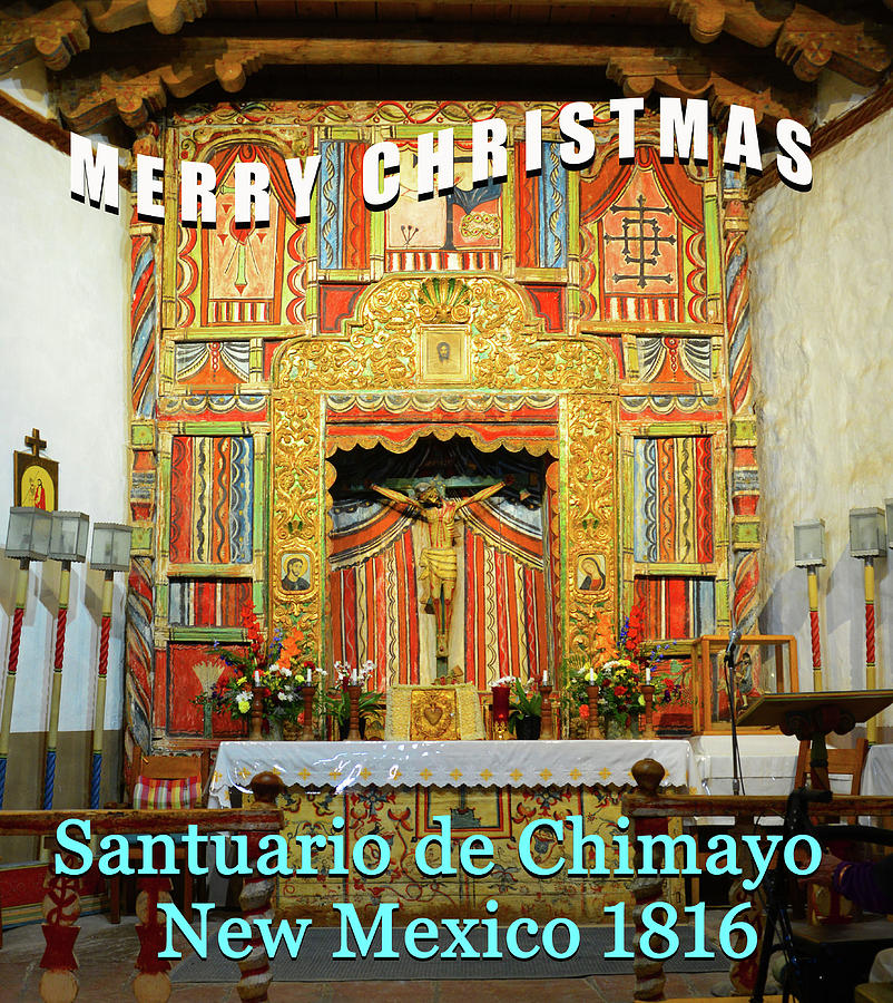 Santuario de Chimayo custom Christmas card Mixed Media by David Lee Thompson