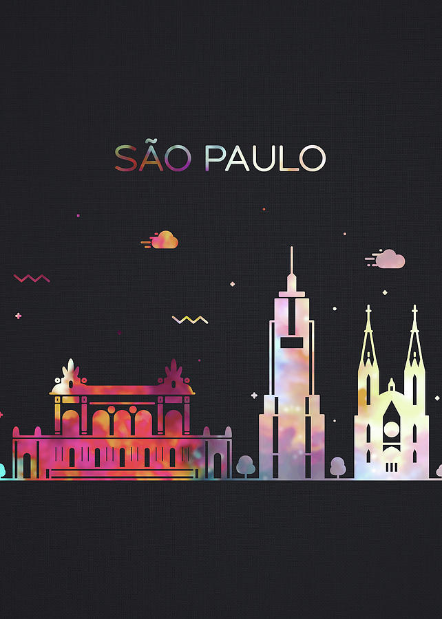 City Mixed Media - Sao Paulo Brazil City Skyline Whimsical Fun Tall Dark Series by Design Turnpike