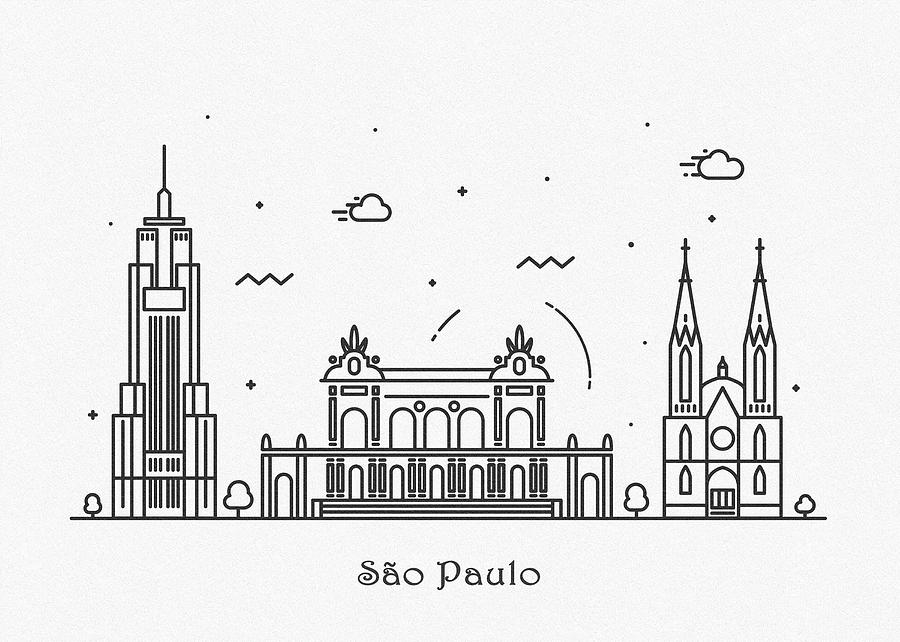 Sao Paulo Cityscape Travel Poster Drawing by Inspirowl Design