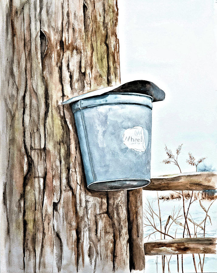 Sap Bucket Early Spring Painting by Jessie Vaughn