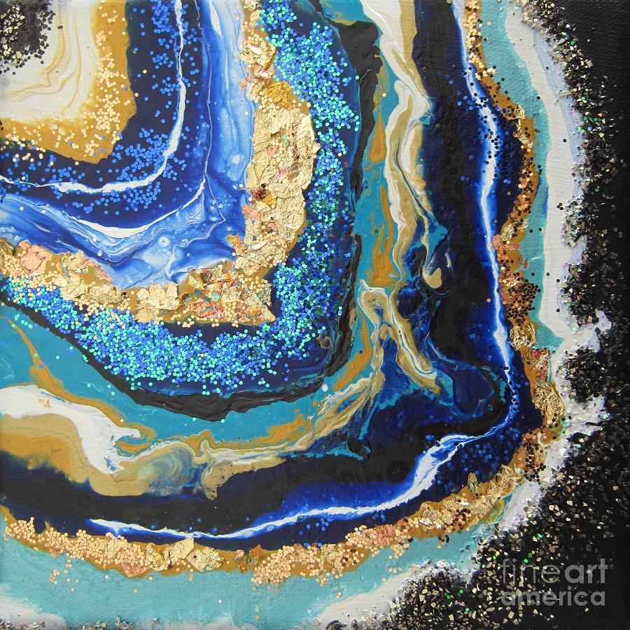 Abstract Painting - Sapphire Geode by Deborah Ronglien