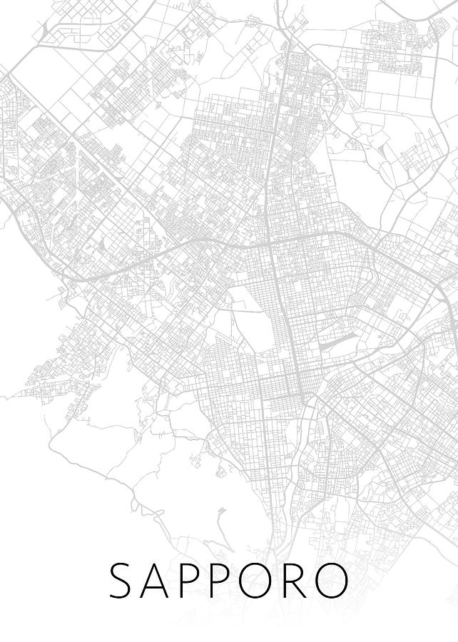 Black And White Mixed Media - Sapporo Japan City Map Black and White Street Series by Design Turnpike