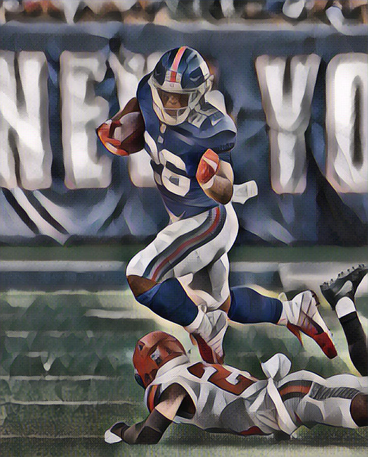 Saquon Barkley NEW YORK GIANTS PIXEL ART 2 Greeting Card by Joe Hamilton