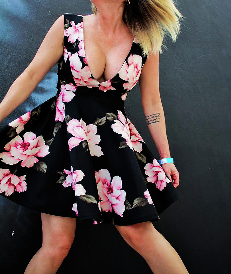 black dress with pink flowers