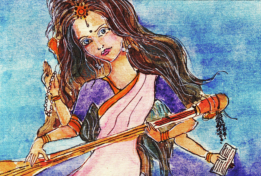 Saraswati is the Hindu goddess of knowledge, music, art, wisdom, and  learning Painting by Elena Sysoeva - Fine Art America