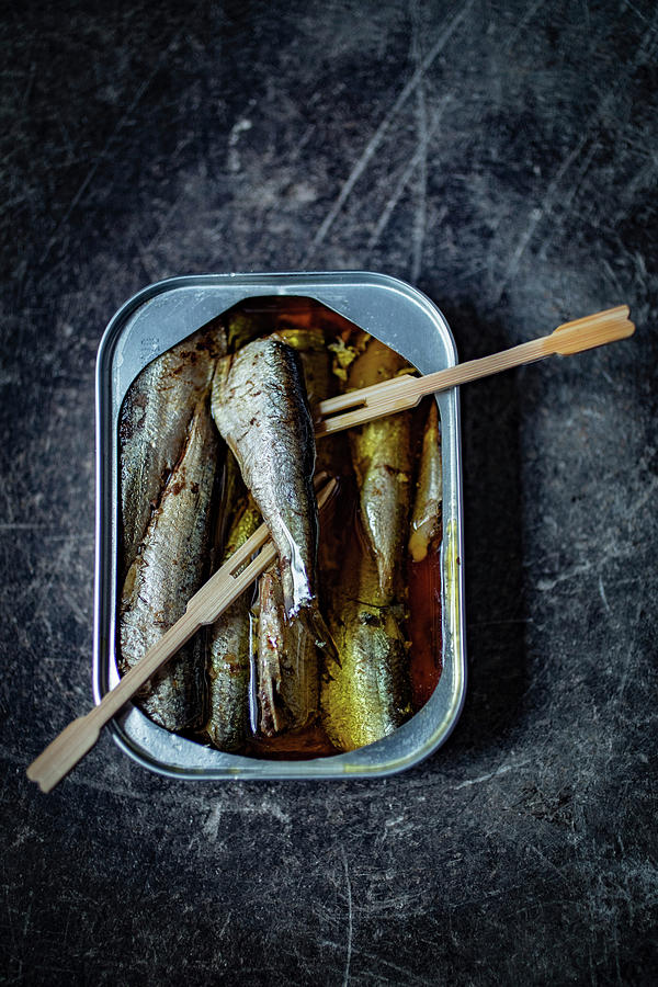 Sardines In A Tin With Wooden Forks Photograph by Eising Studio