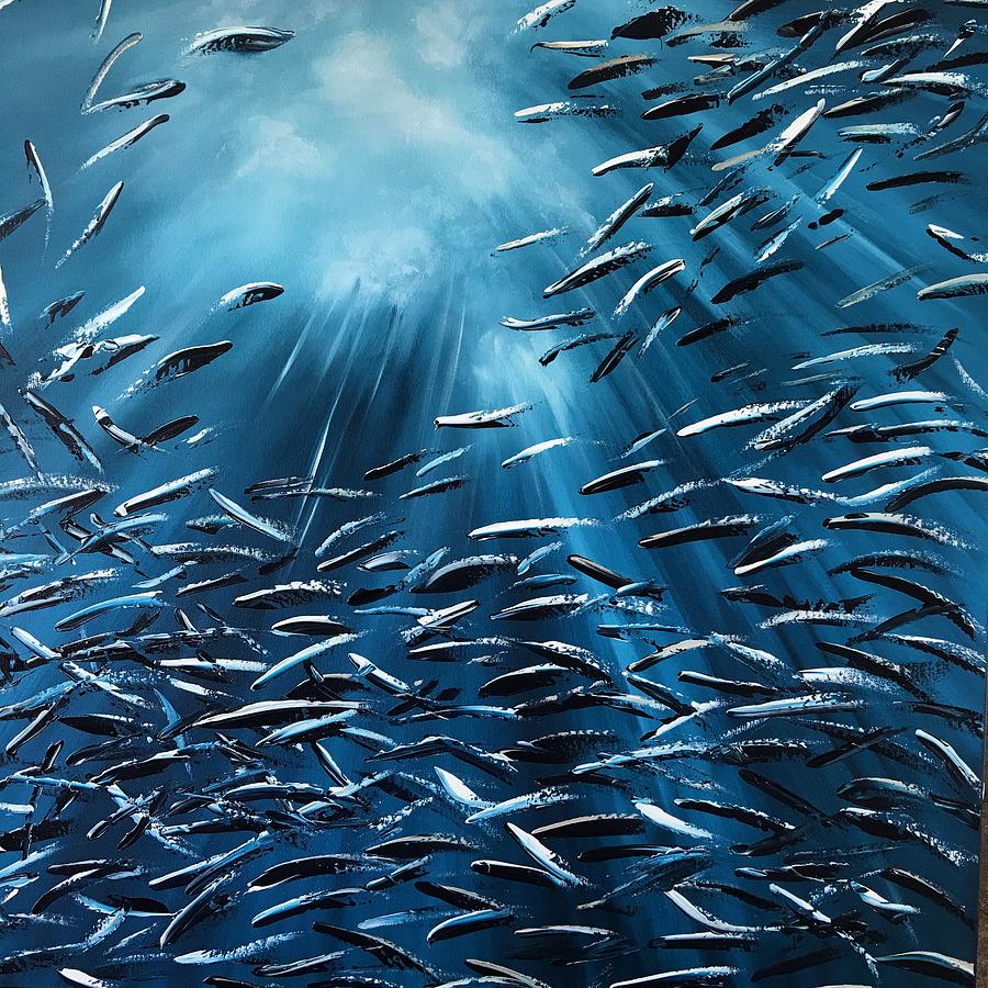 Underwater Painting - Sardines Rush by Lilu Underwater Painting - Sardines Rush by Lilu