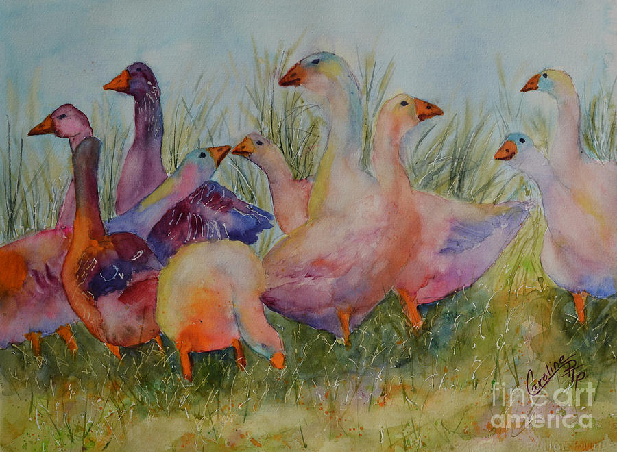 Sassy Geese Painting by Caroline Harris