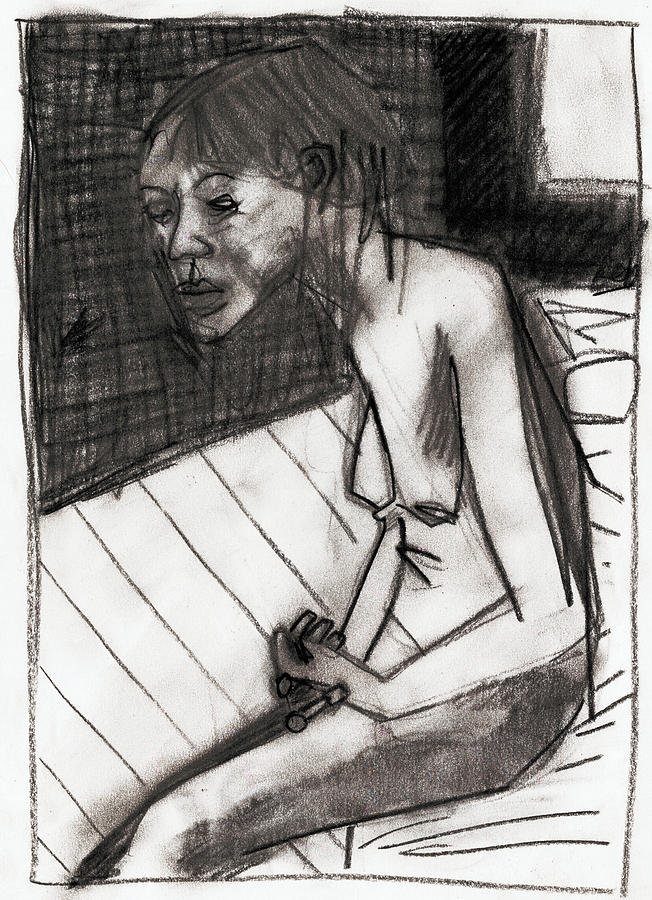 Sat on a Bed Drawing by Edgeworth Johnstone